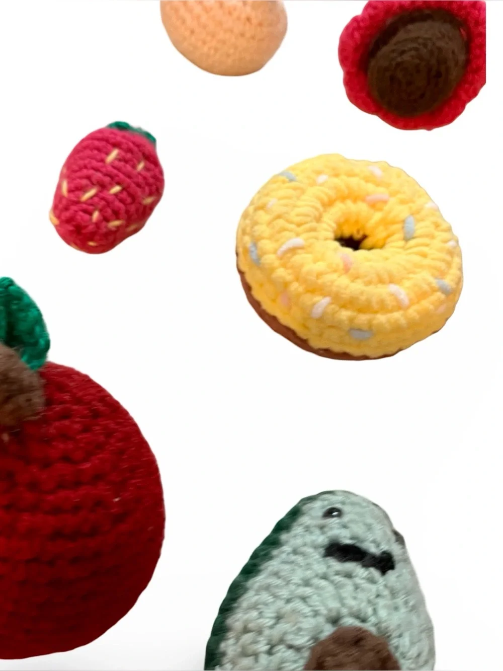 Handmade Crochet Play Food Set - 9pc Amigurumi Fruits, Veggies & Donut